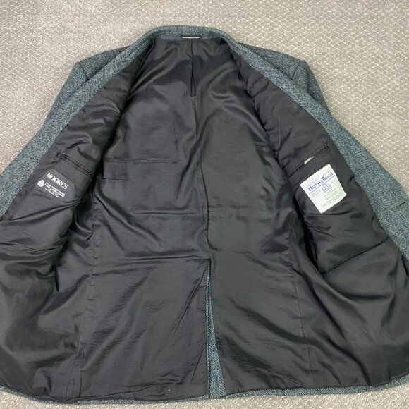 Harris Tweed Herringbone Blazer Sport Coat Men's 46 TALL Turquoise Blue Wool 46L - Picture 6 of 15